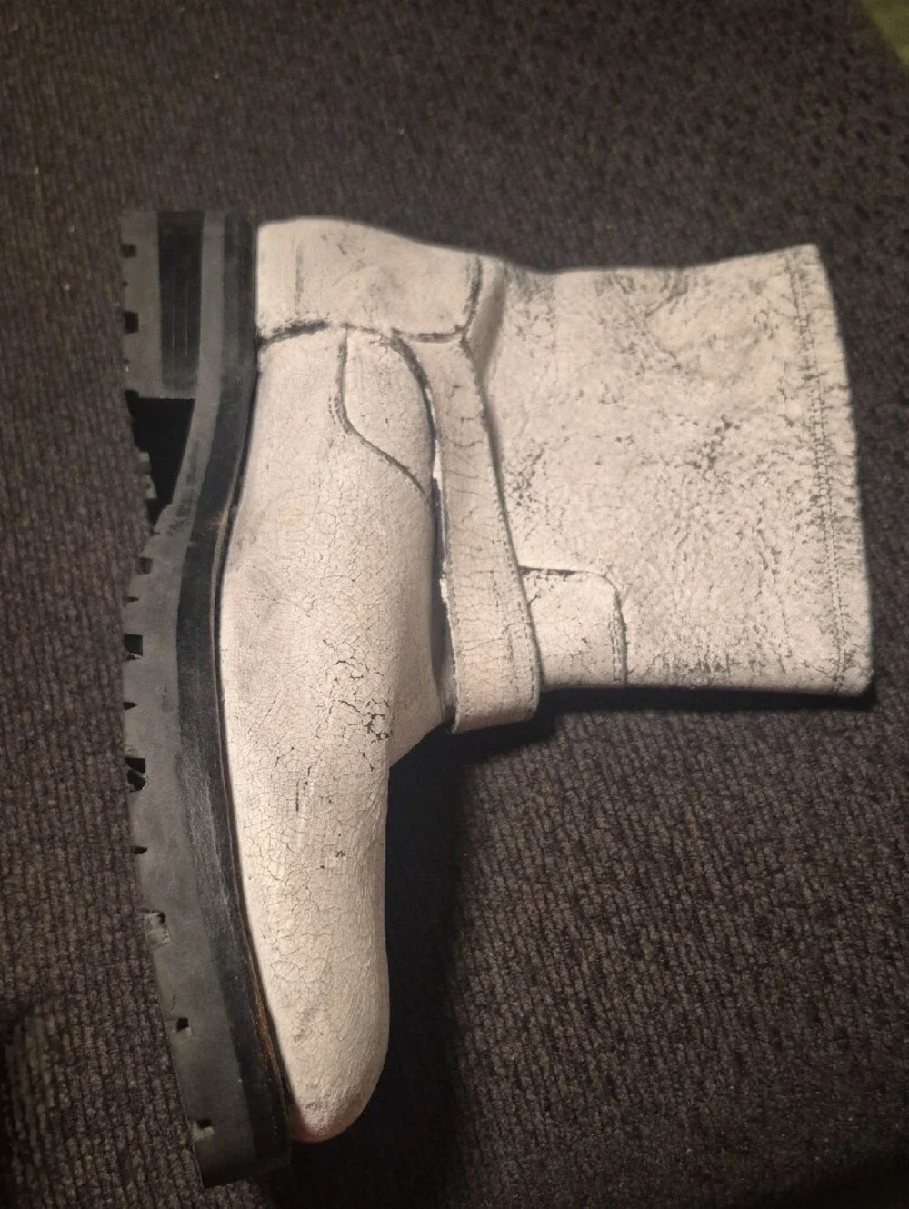 Frye White Distressed Leather Buckle Ankle Boots